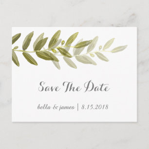 Green Olive Branch Wedding Save The Date Postcard