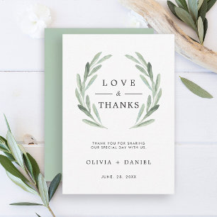 Green Olive Branch Wreath Wedding Thank You Card