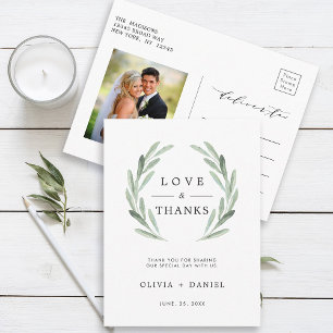 Green Olive Branch Wreath Wedding Thank You Photo Postcard