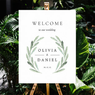 Green Olive Branch Wreath Welcome Wedding Sign