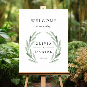 Green Olive Branch Wreath Welcome Wedding Sign