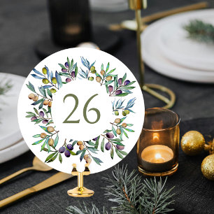 Green Olive Branches Tuscan Circle Table Number
