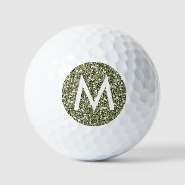 Green Olive Drab Personalised Modern Initial Golf Balls (Front)