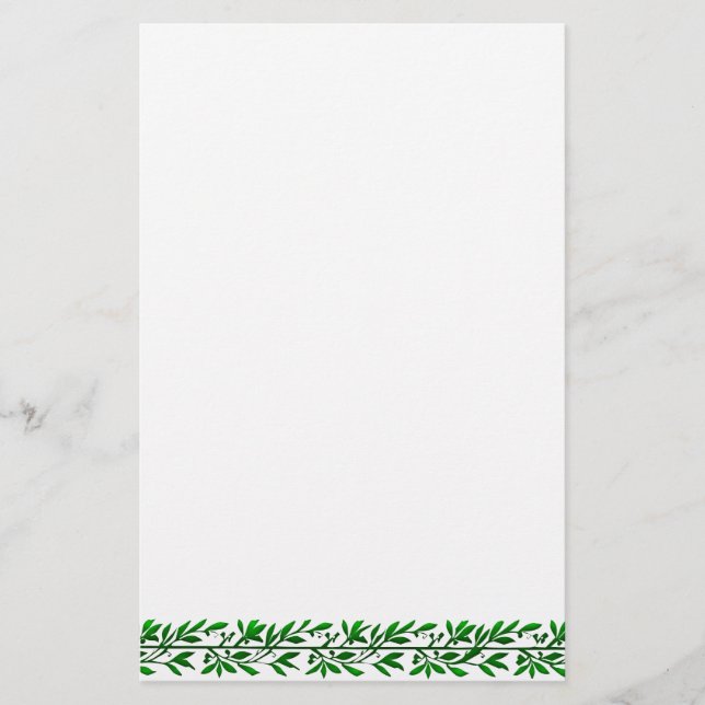 Green Olive Leaf Border Stationery (Front)