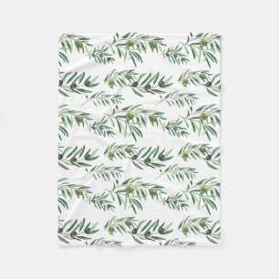 Green Olive Pattern Watercolor French Country Chic Fleece Blanket