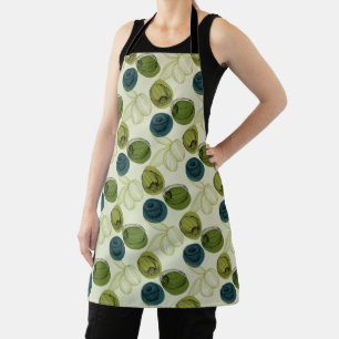 Green Olive Sketch Drawing Pattern Kitchen Apron
