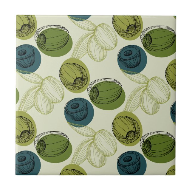 Green Olive Sketch Drawing Pattern Kitchen Ceramic Tile (Front)
