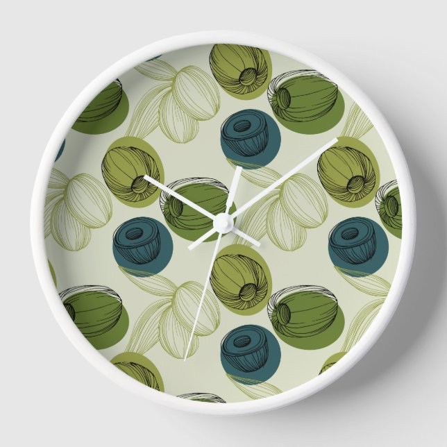 Green Olive Sketch Drawing Pattern Kitchen Clock (Front)