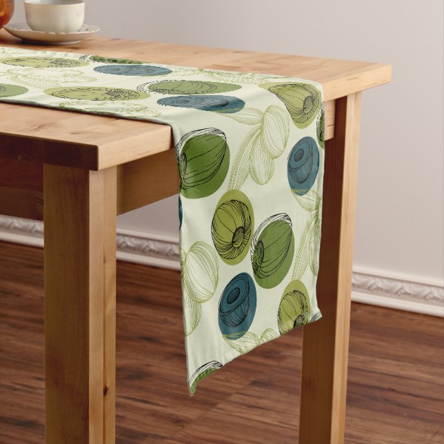 Green Olive Sketch Drawing Pattern Kitchen Medium Table Runner (In Situ)