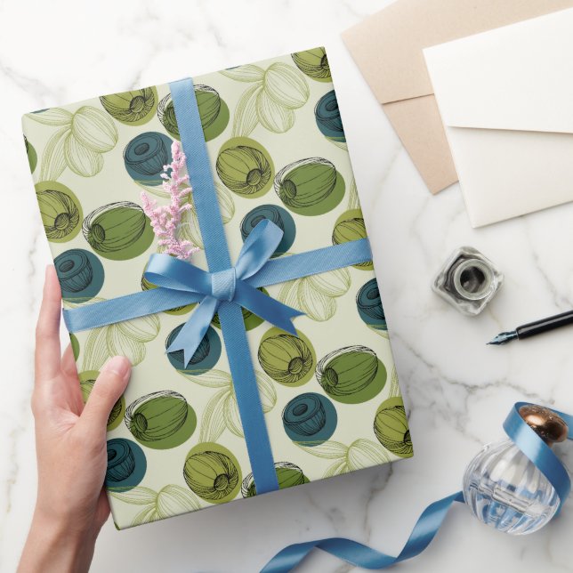 Green Olive Sketch Drawing Pattern Wrapping Paper (Gifting)