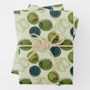 Green Olive Sketch Drawing Pattern Wrapping Paper Sheet