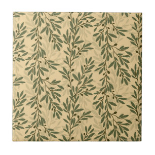 Green Olive Tree Branch Mediterranean Pattern Ceramic Tile