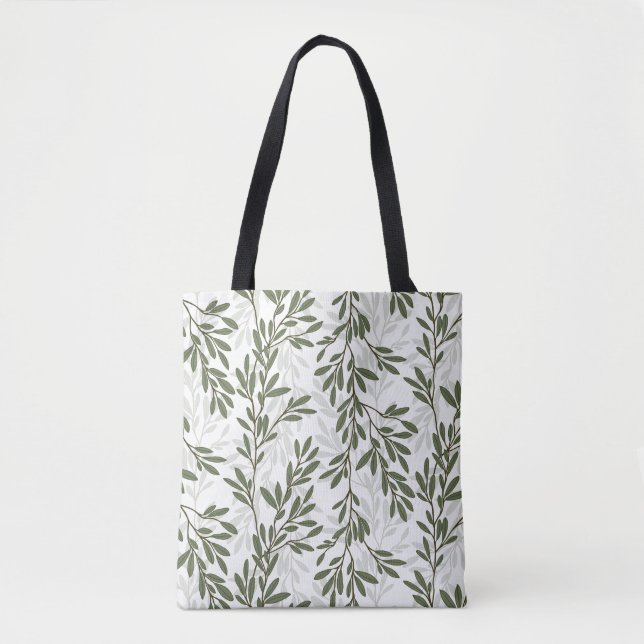Green Olive Tree Branch Mediterranean Pattern Tote Bag (Front)