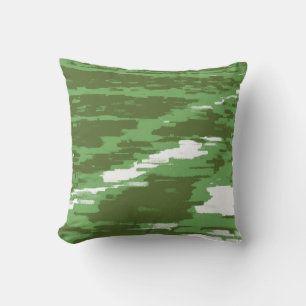 Green Olive White Abstract Wave Retro Pillow