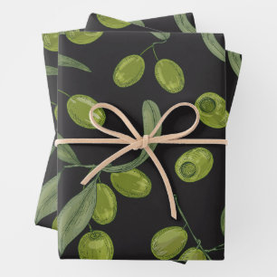 Green Olives and Leaves  Wrapping Paper Sheet