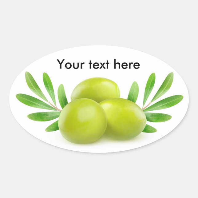 Green olives with decorative branches oval sticker (Front)