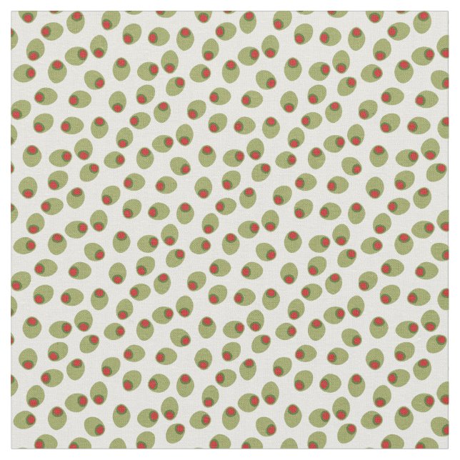 Green Olives With Pimentos on White Pattern Fabric (Close Up)