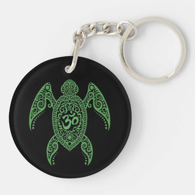 Green Om Sea Turtle on Black Key Ring (Back)