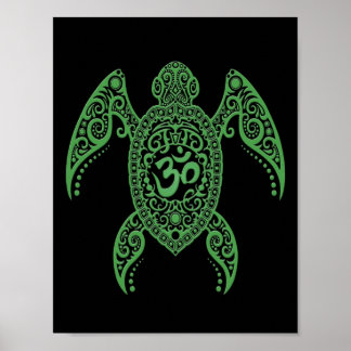 Green Om Sea Turtle on Black Poster