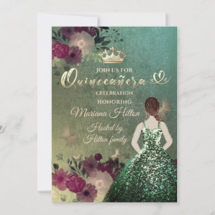 Green ombre butterfly floral garden Quinceañera  Invitation