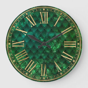 Green Ombre Dragon Scales Large Clock