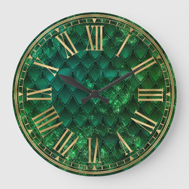 Green Ombre Dragon Scales Large Clock (Front)