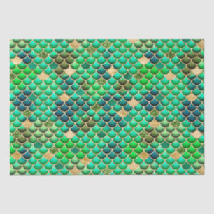 Green Ombre Foil & Gold Glitter Mermaid Scales Tissue Paper