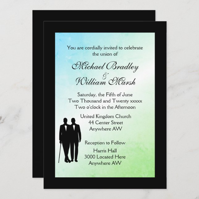 Green Ombre Gay Wedding Invitation (Front/Back)