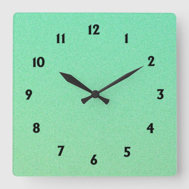 Green Ombre Glitter Look Black Numbers Square Wall Clock (Front)