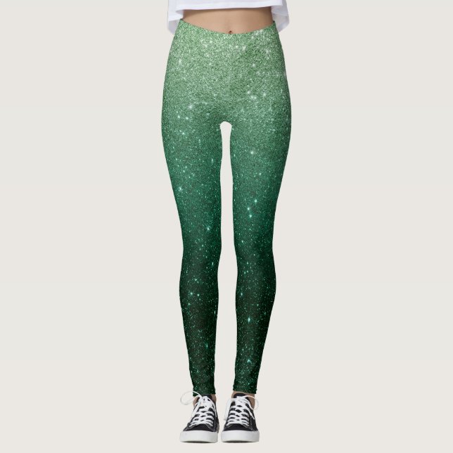 Green Ombre Glitter Sparkle St. Patrick's Day Leggings (Front)