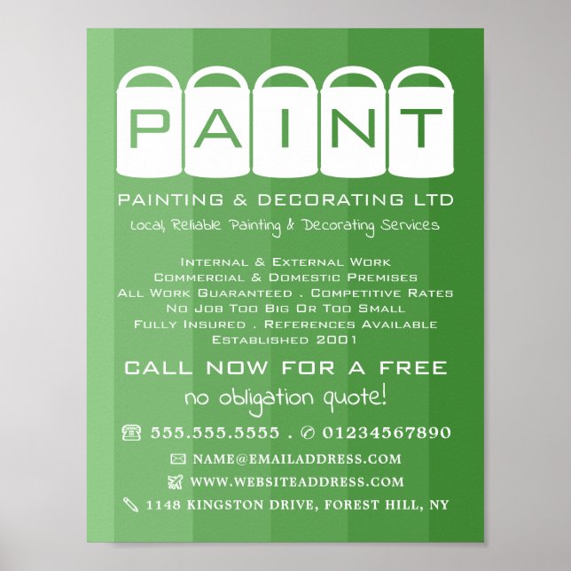 Green Ombre, Paint Buckets, Painter & Decorator Poster (Front)