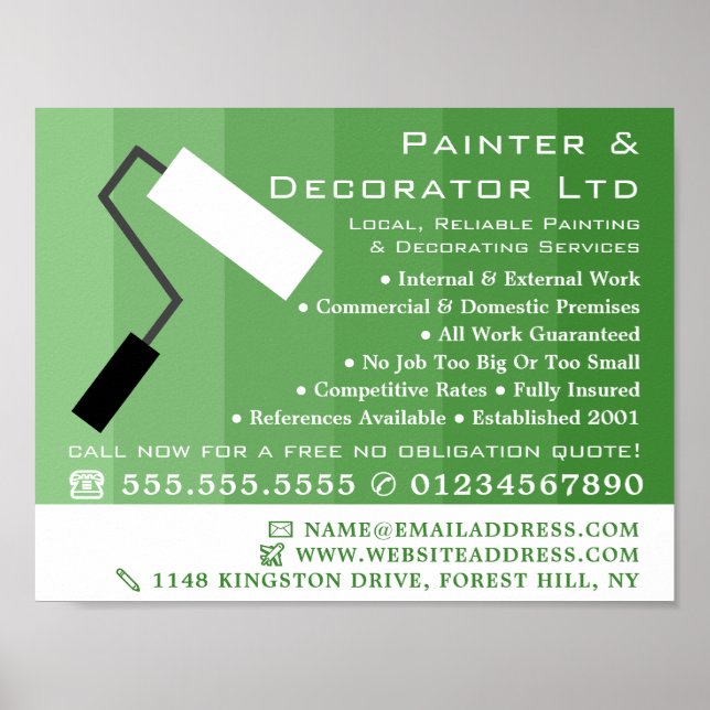 Green Ombre & Paint Roller, Painter & Decorator Poster (Front)