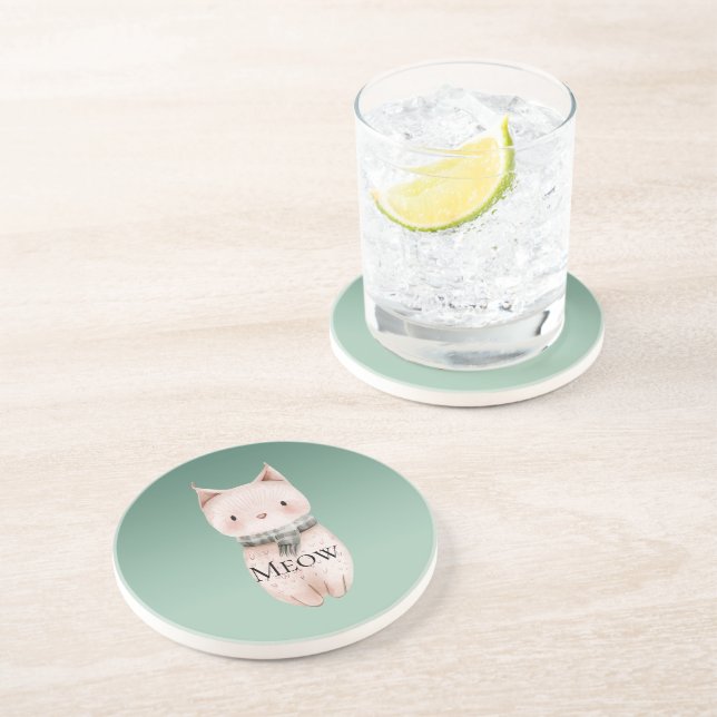 Green Ombre Pink Cat Coaster (Side)