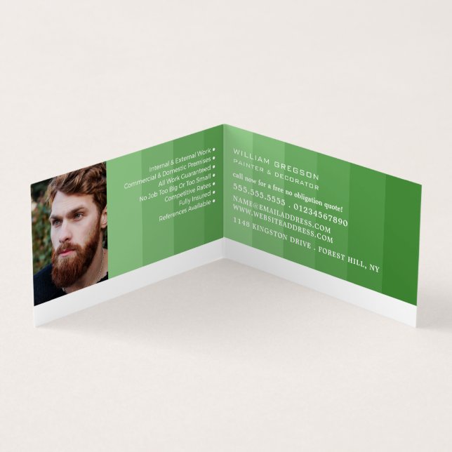 Green Ombre Stripes, Painter & Decorator Photo Business Card (Inside)