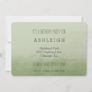 Green Ombre Watercolor birthday Invitation