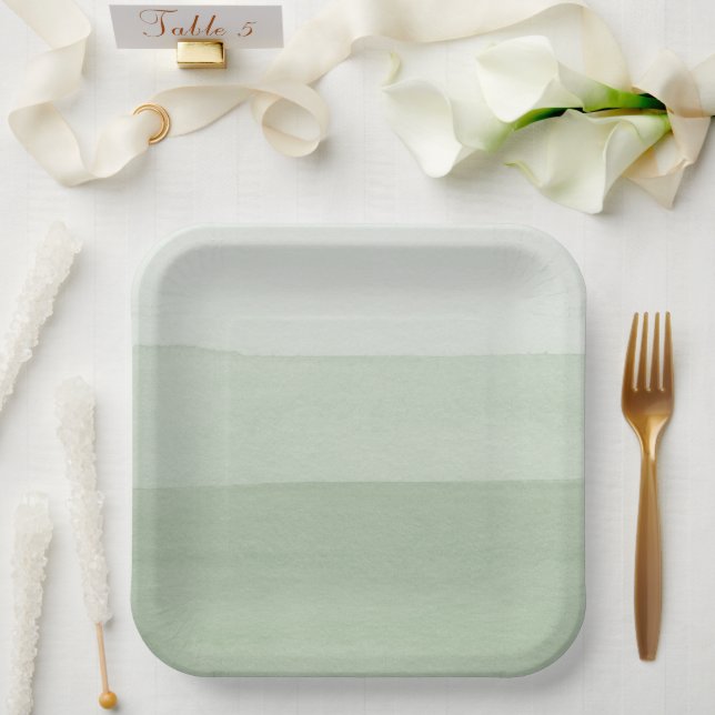 Green Ombre Watercolor  Paper Plate (Wedding)