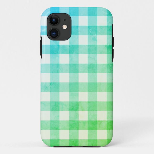 Green Ombré  & White Plaid Gingham Pretty Case-Mate iPhone Case (Back)