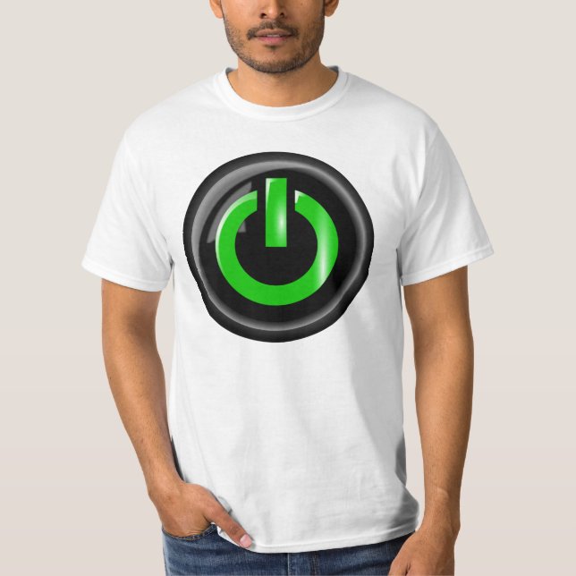 " Green On " Black Power Button T-Shirt (Front)