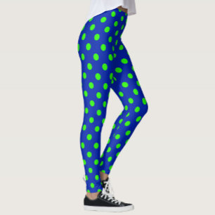 Green On Blue Polka Dots Pattern Design Leggings