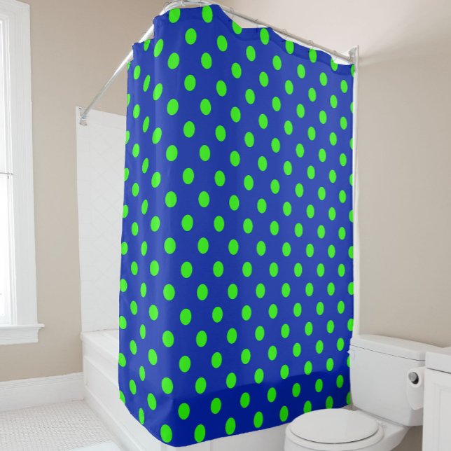 Green On Blue Polka Dots Pattern Design Shower Curtain (Creator Uploaded)