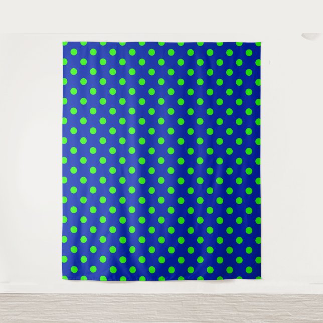 Green On Blue Polka Dots Pattern Design Tapestry (Front)