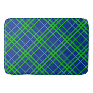 Green On Blue Tartan Plaid Pattern Design Bath Mat