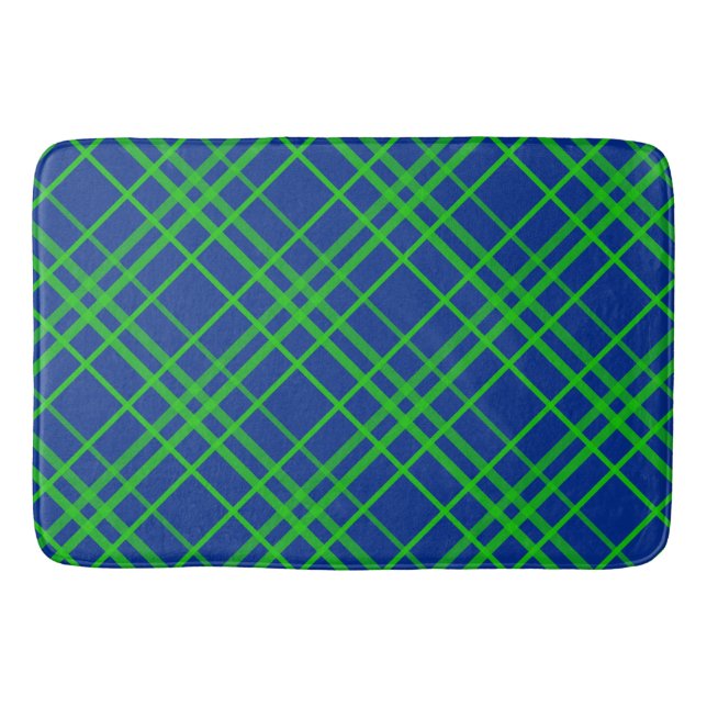 Green On Blue Tartan Plaid Pattern Design  Bath Mat (Front)