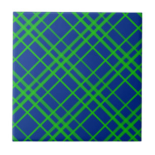 Green On Blue Tartan Plaid Pattern Design Ceramic Tile