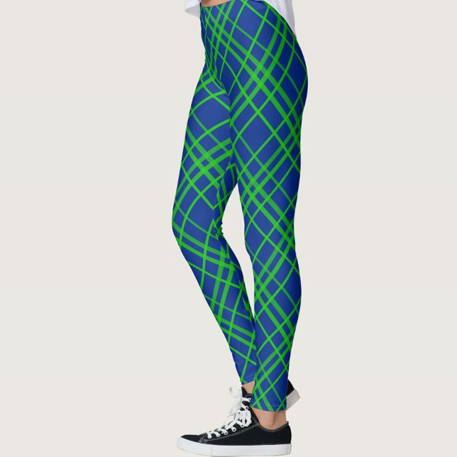 Green On Blue Tartan Plaid Pattern Design  Leggings (Creator Uploaded)