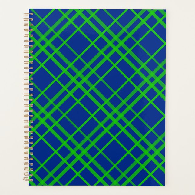 Green On Blue Tartan Plaid Pattern Design  Planner (Front)
