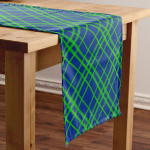 Green On Blue Tartan Plaid Pattern Design  Short Table Runner