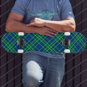Green On Blue Tartan Plaid Pattern Design  Skateboard