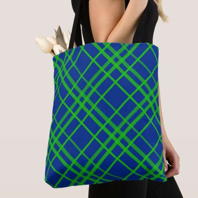 Green On Blue Tartan Plaid Pattern Design  Tote Bag (Creator Uploaded)