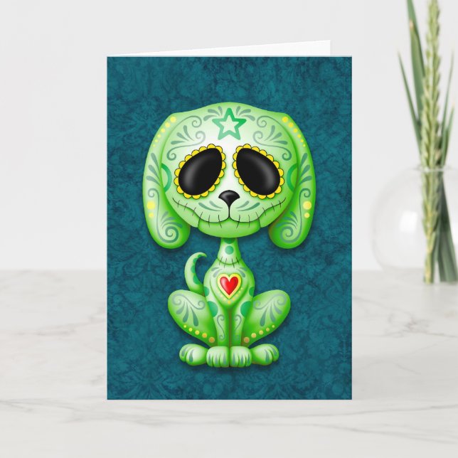 Green on Blue Zombie Sugar Puppy Card (Front)